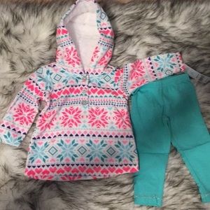 Carter's White Hoodie Tunic & Teal Leggings Matching Set